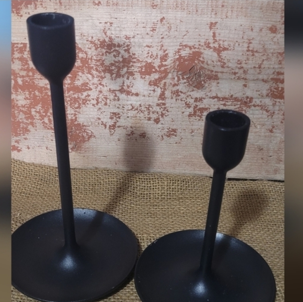 💜5/$25💜 Ikea Black Set Of 2 Candlestick Holders 6" & 8"